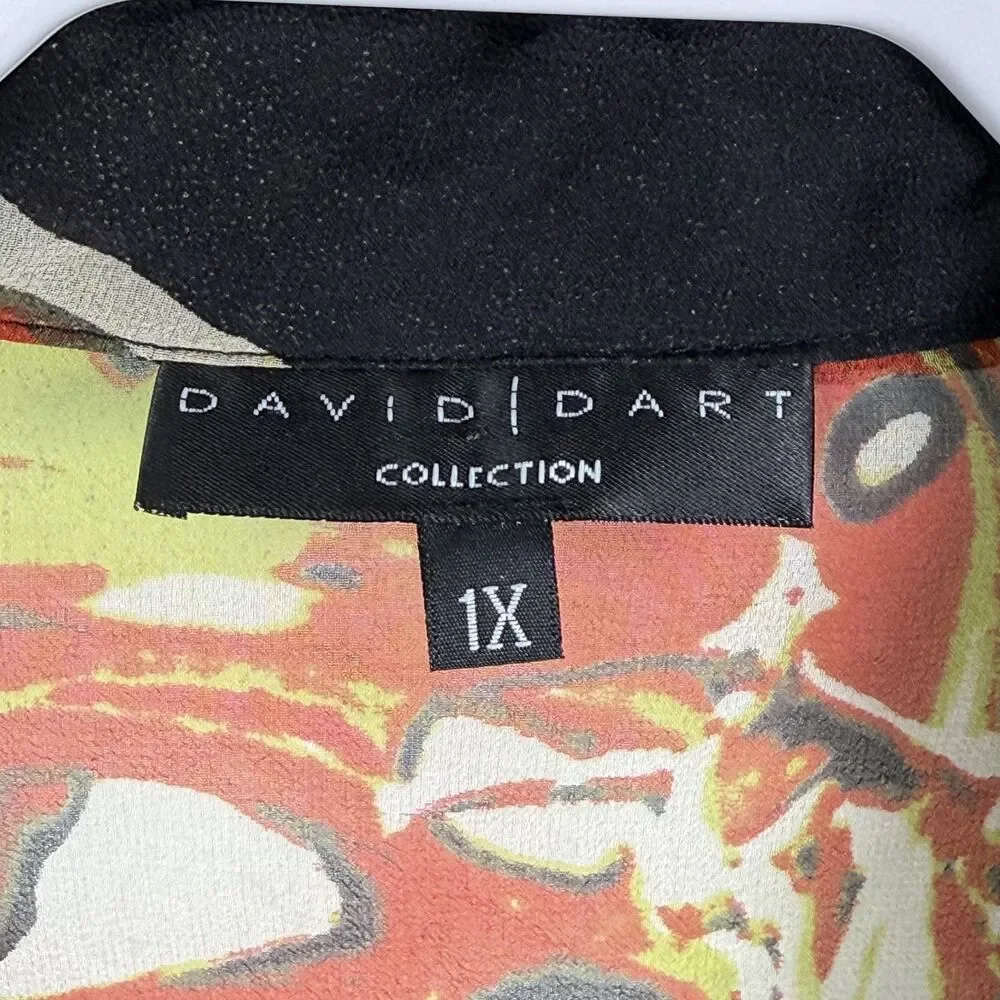 David Dart Silk Top Butterly Semi Sheer Button Up Size 1X USA Festival Vintage